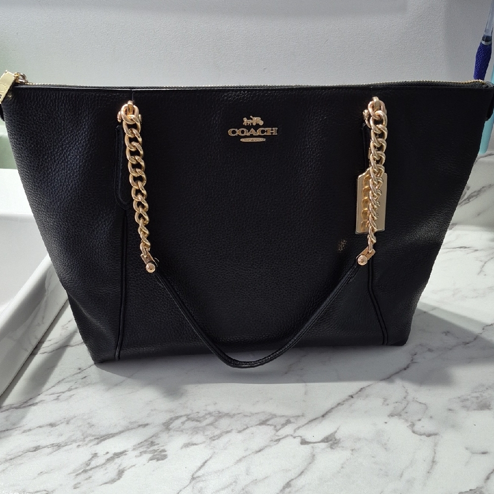 Coach Black Tote Bag with Gold Accents